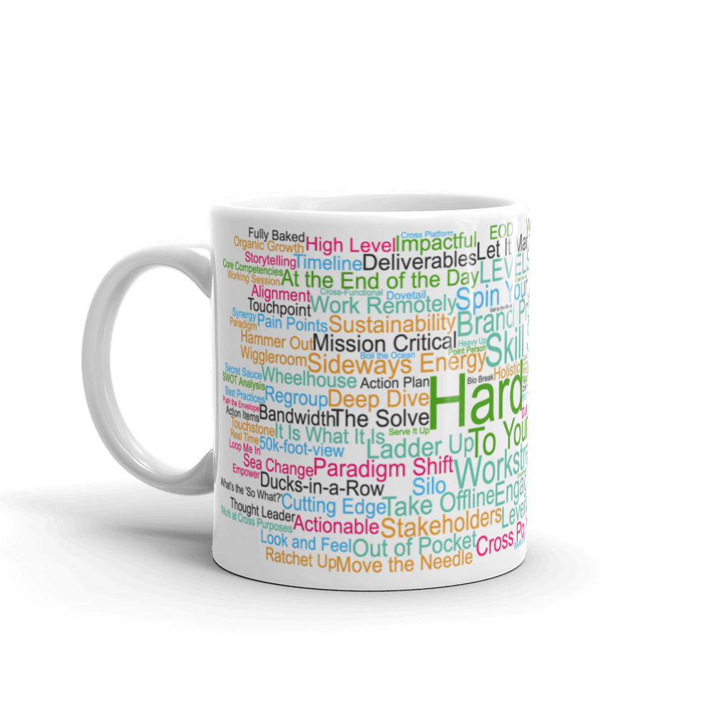 Funny Mug: Hard Stop, word cloud, Morning Buzzword Collection