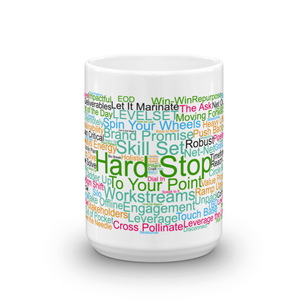 Funny Mug: Hard Stop, word cloud, Morning Buzzword Collection