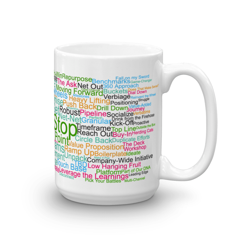 Funny Mug: Hard Stop, word cloud, Morning Buzzword Collection