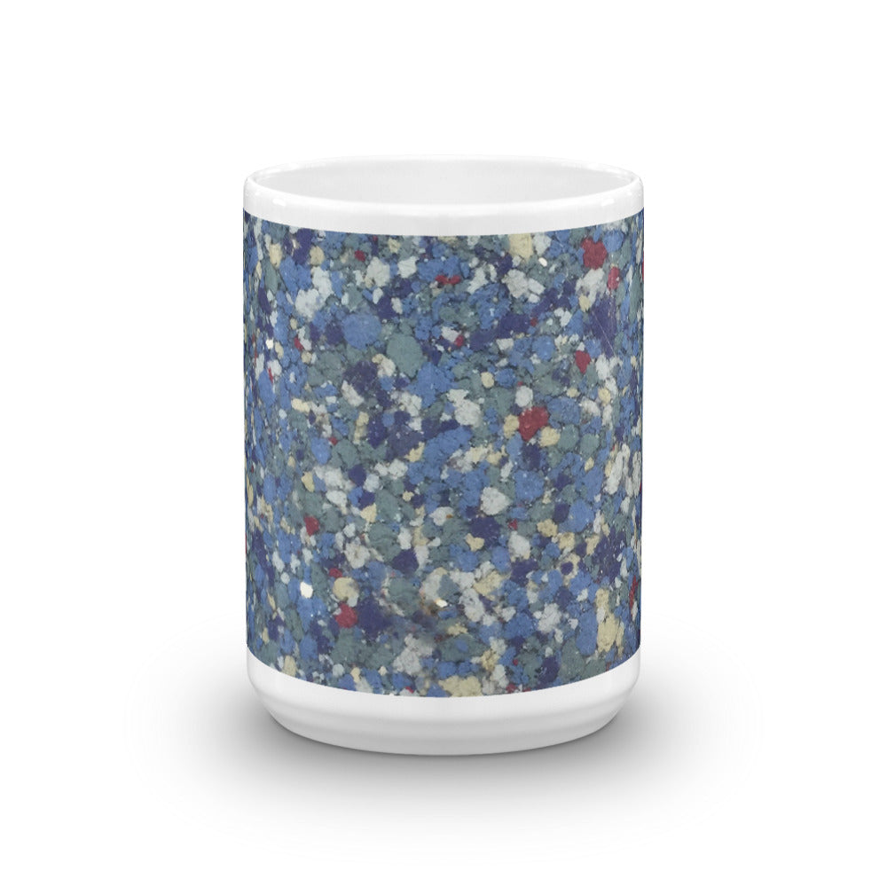 Ten Ton Titmouse Funny Mug - Close up picture of ant carrying orange cheeto crumb across blue linoleum floor