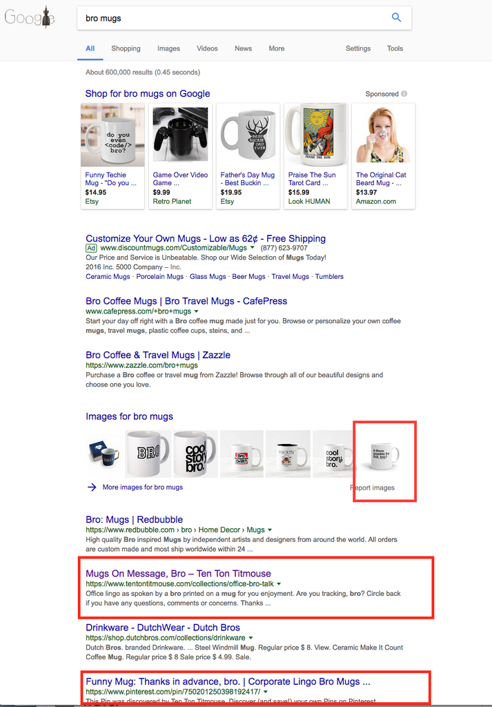 Ten Ton Titmouse Mugs on 1st Page of Google Search!