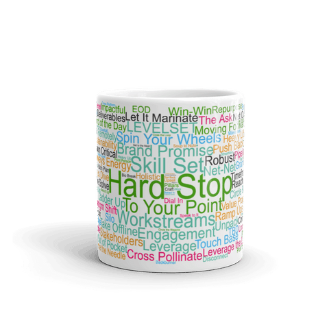 Funny Mug: Hard Stop, word cloud, Morning Buzzword Collection