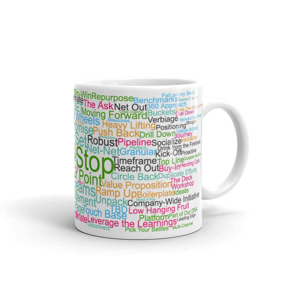 Funny Mug: Hard Stop, word cloud, Morning Buzzword Collection