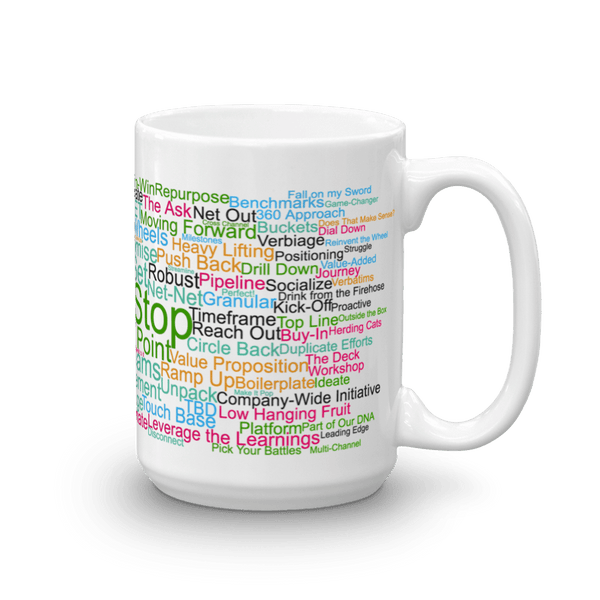 Funny Mug: Hard Stop, word cloud, Morning Buzzword Collection